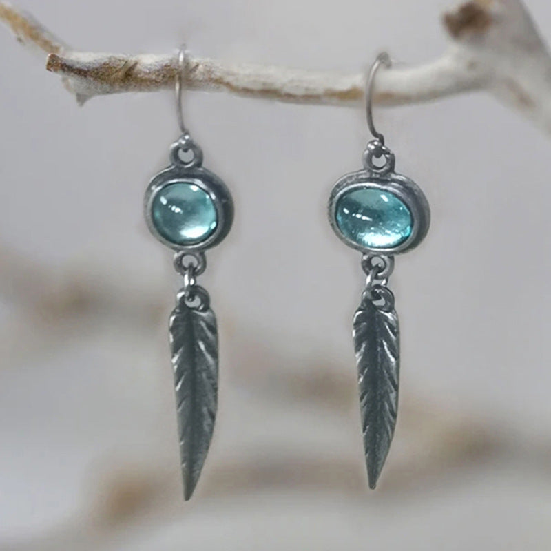 Wholesale Opal Feather Pendant Alloy Earrings